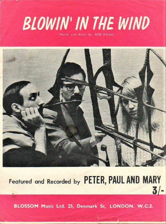 bob dylan blowin' in the wind Peter, Paul And Mary', Blossom, UK, sheet music